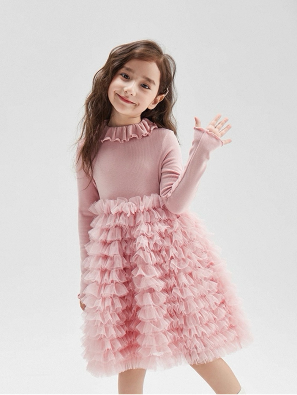 Pink Girls Cute Ruffled Tulle Dress
